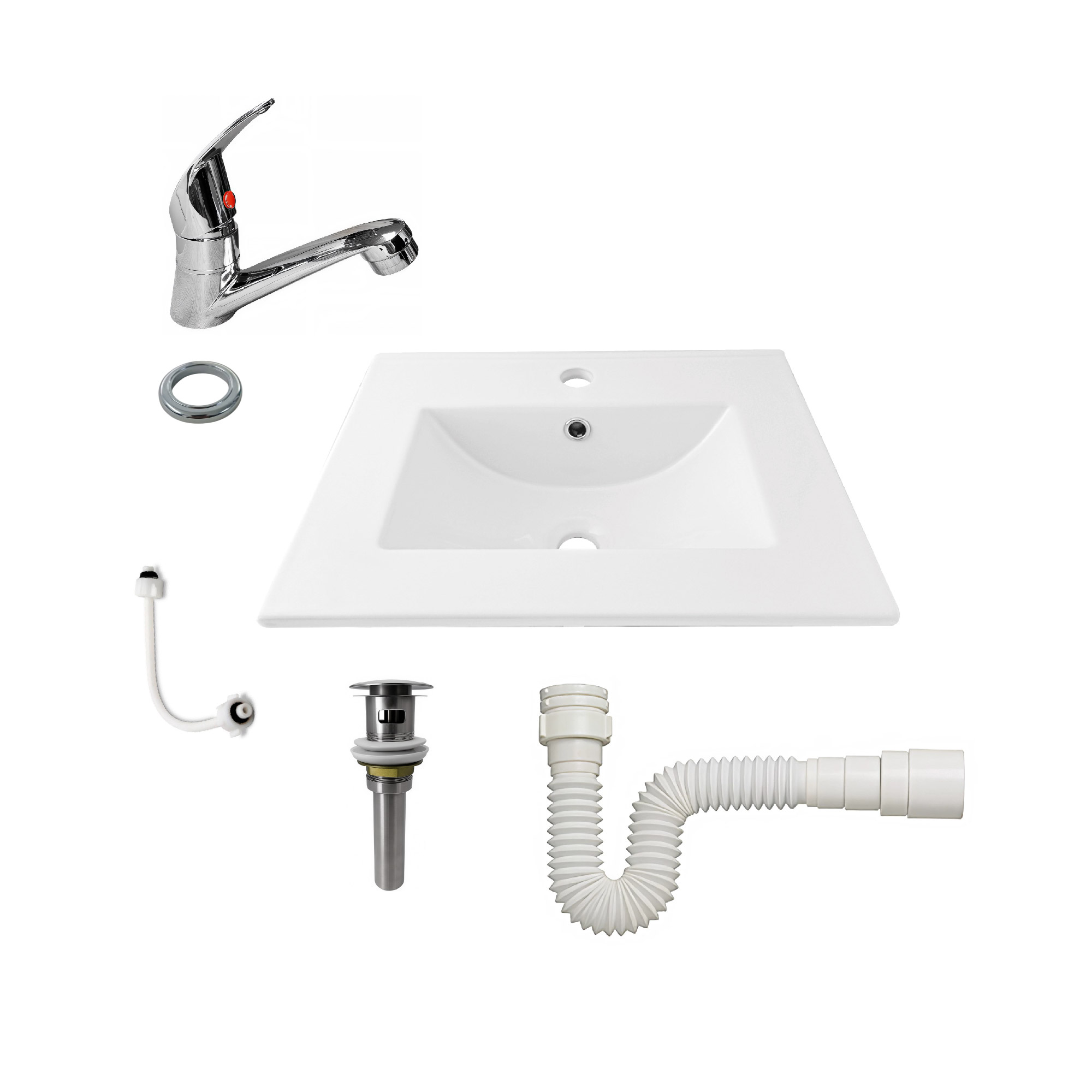 Combo Placa Lavamanos PL-53 + Push+ Sifón + Grifería C044