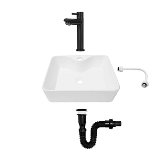 Combo Lavamanos Pequeño Rectangular + Grifería Negra C724