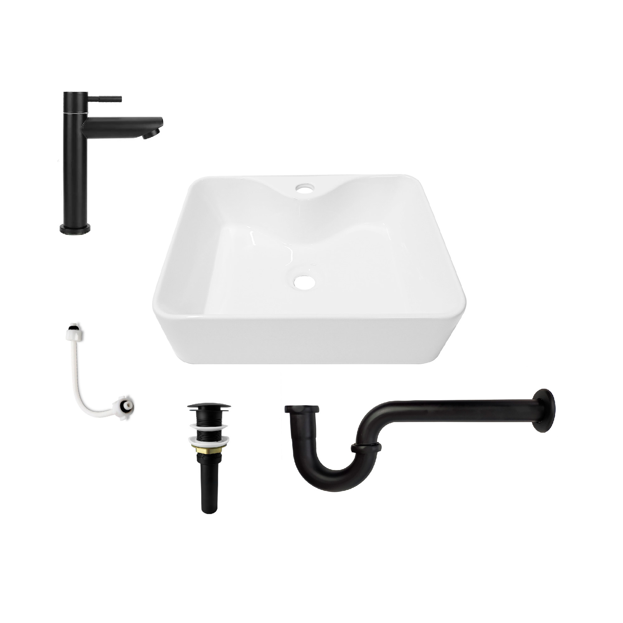 Combo Lavamanos Pequeño Rectangular + Grifería Negra C723