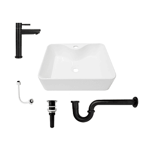 Combo Lavamanos Pequeño Rectangular + Grifería Negra C723
