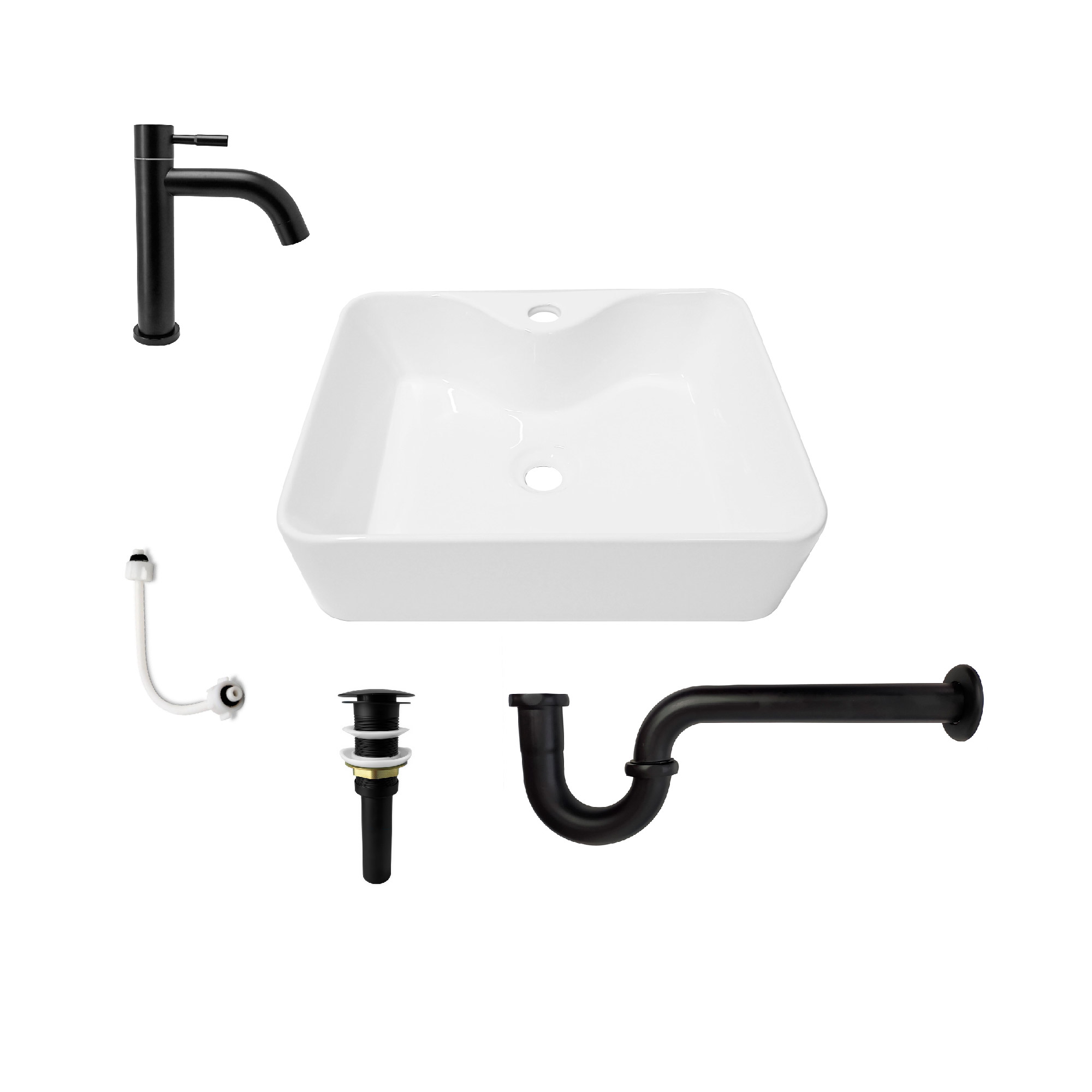 Combo Lavamanos Pequeño Rectangular + Grifería Negra C726