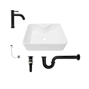 Combo Lavamanos Pequeño Rectangular + Grifería Negra C726