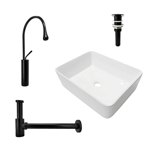 Combo Lavamanos Y Griferia De Lujo Negro C869