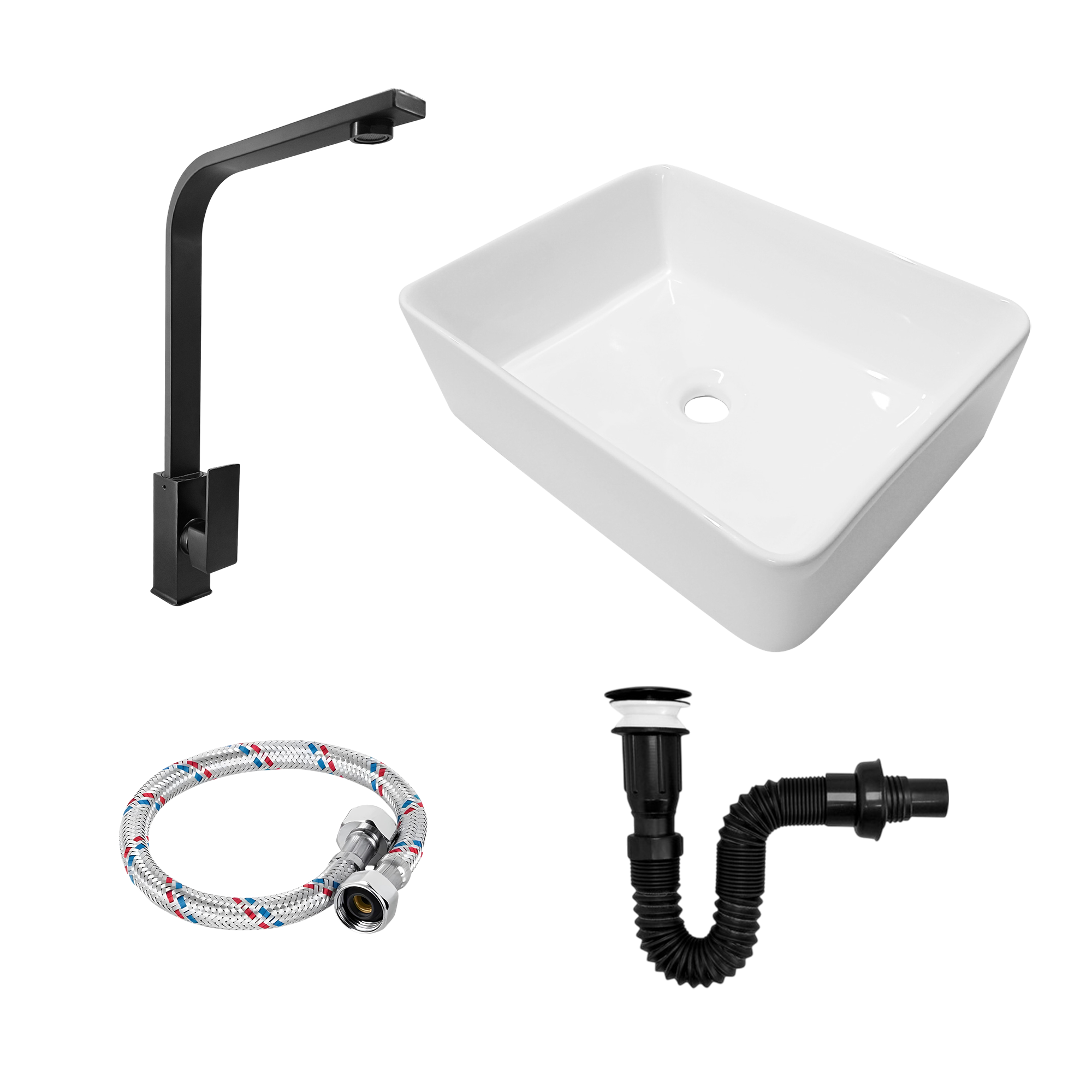 Combo Lavamanos Y Griferia De Lujo Negro C882