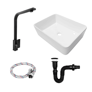 Combo Lavamanos Y Griferia De Lujo Negro C882