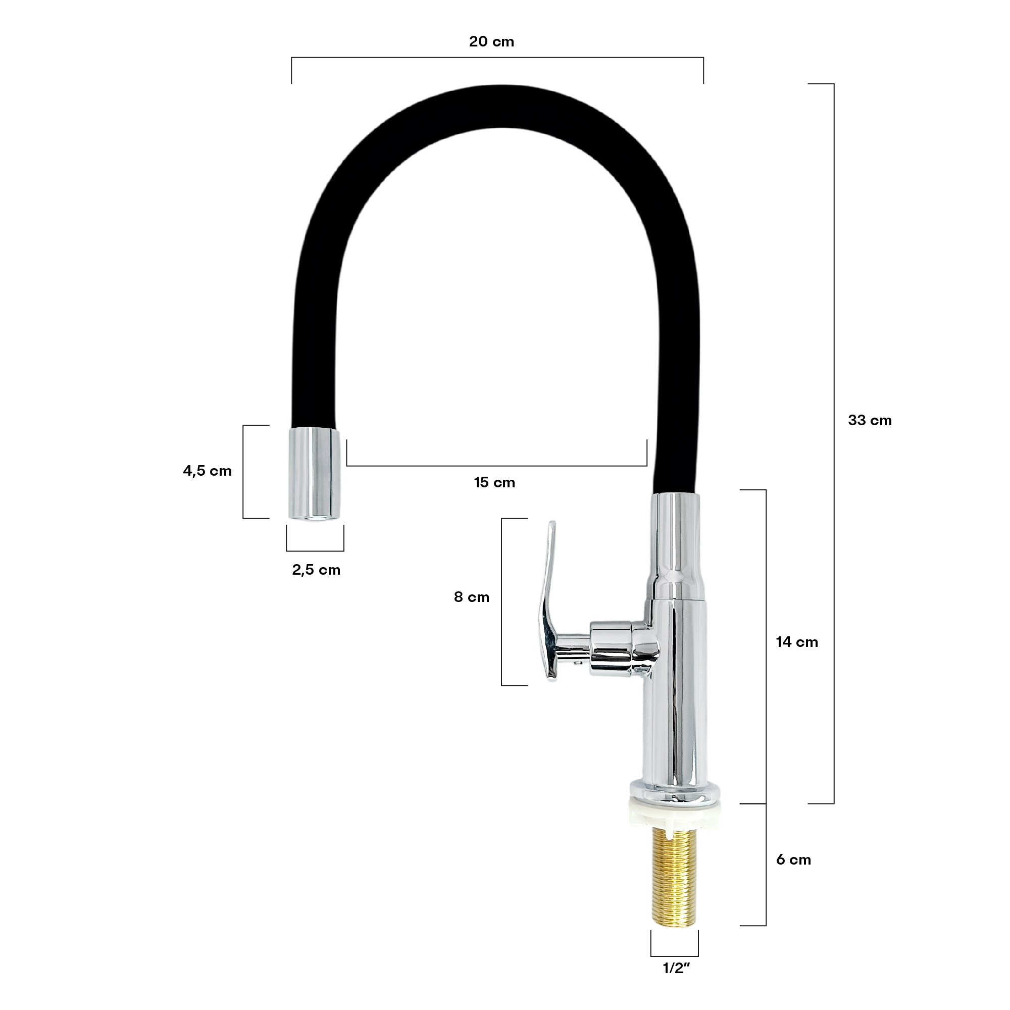 Griferia Lavaplatos Agua Fria Cuello Flexible Manguera Negra 