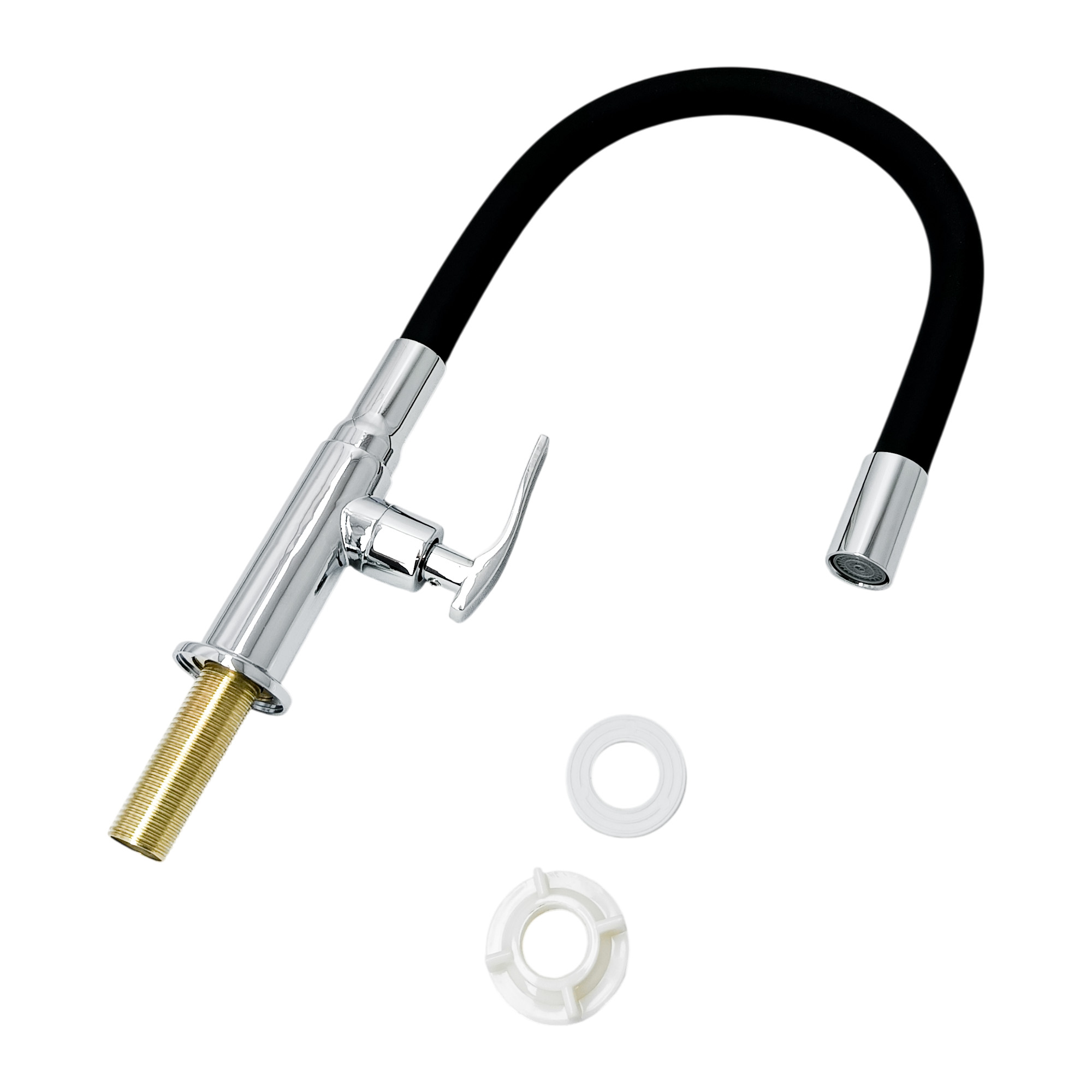 Griferia Lavaplatos Agua Fria Cuello Flexible Manguera Negra 