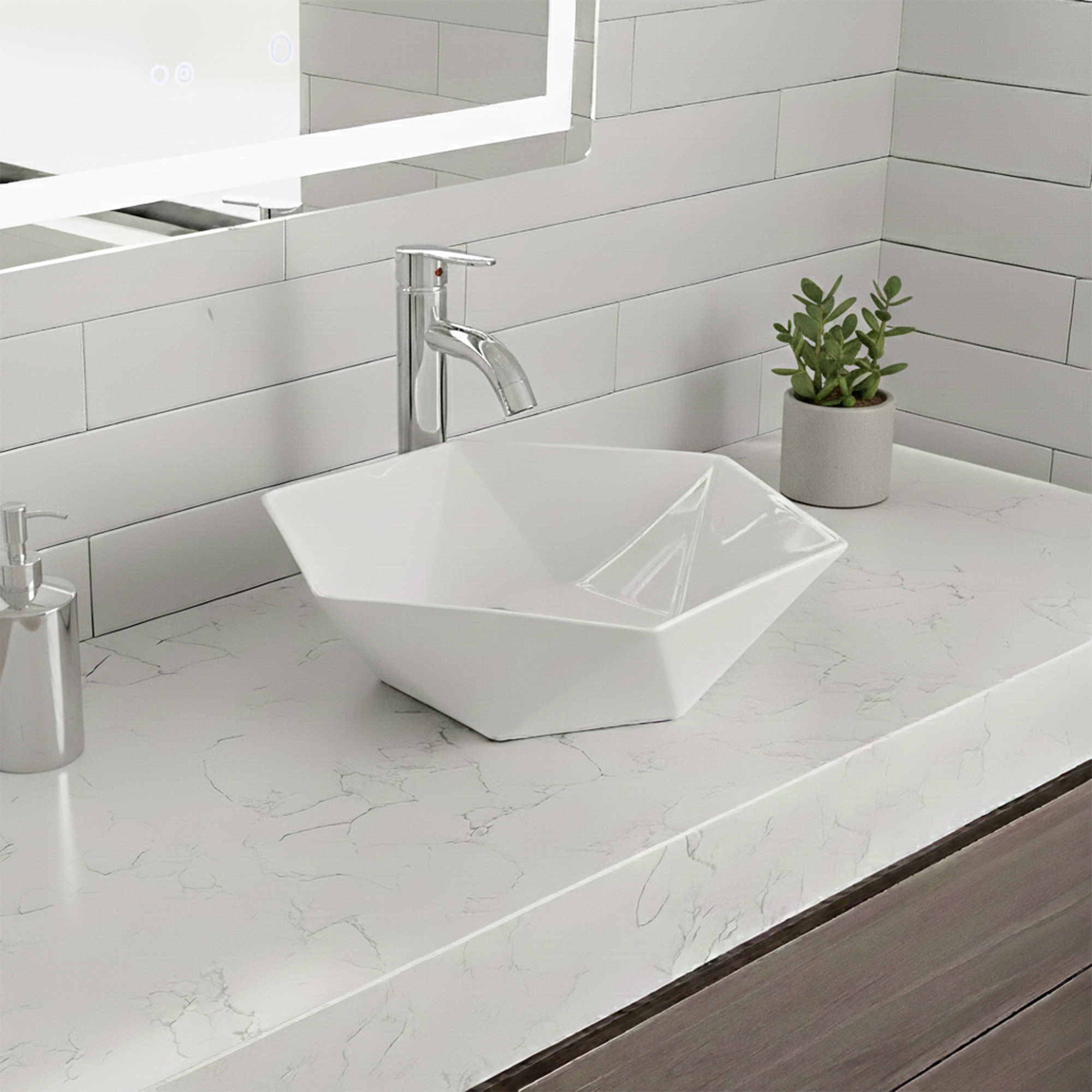 Lavamanos Moderno Hexagonal Lujo Blanco 13cm*40cm*40cm