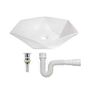 Combo Push + Sifon En Pvc + Lavamanos Hexagonal Blanco 