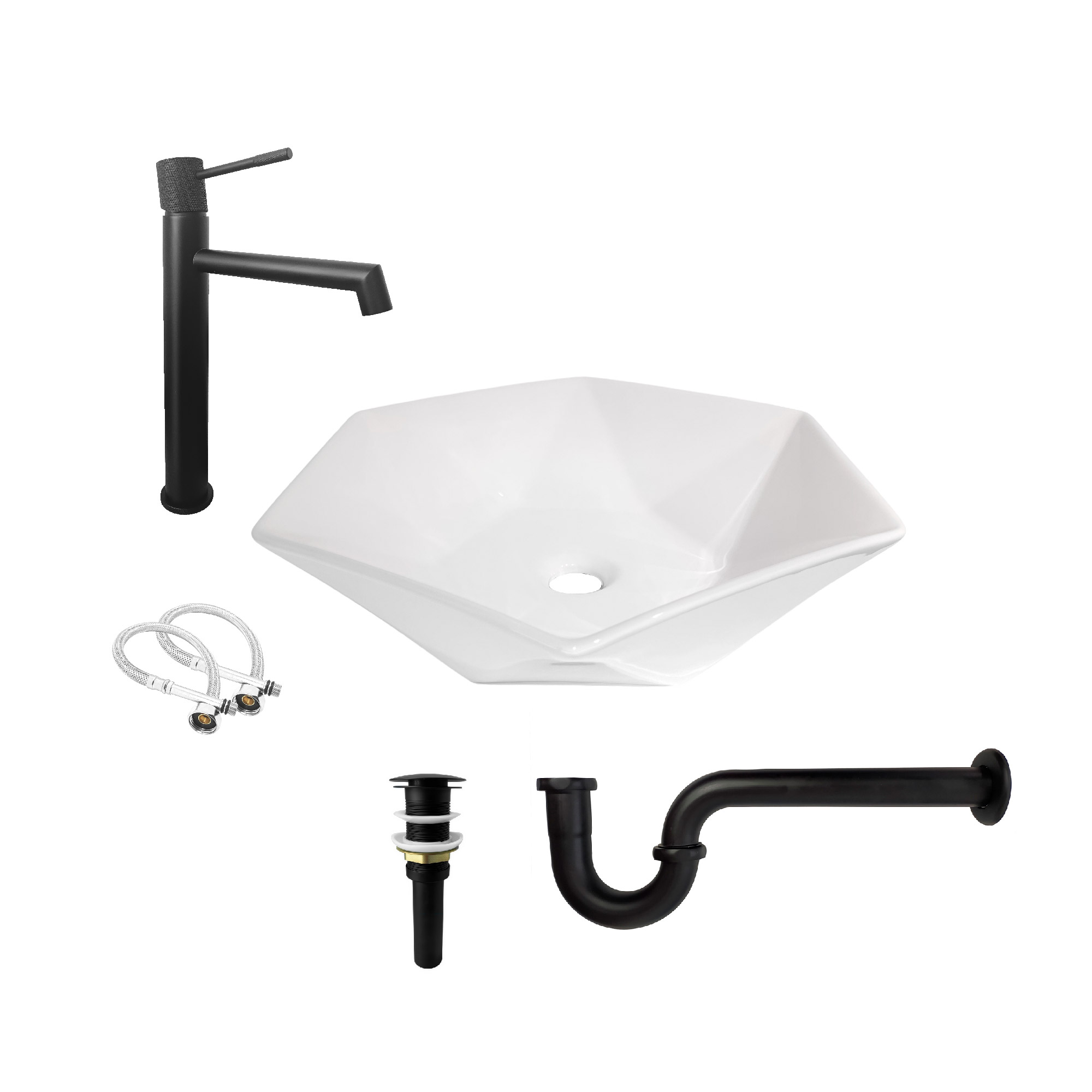 Combo Lavamanos Hexagonal Grifería Y Accesorios C798