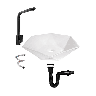 Combo Lavamanos Y Griferia De Lujo Negro C886