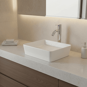 Combo Lavamanos + Griferia Mezclador Y Desague C1255 Blanco Brillante