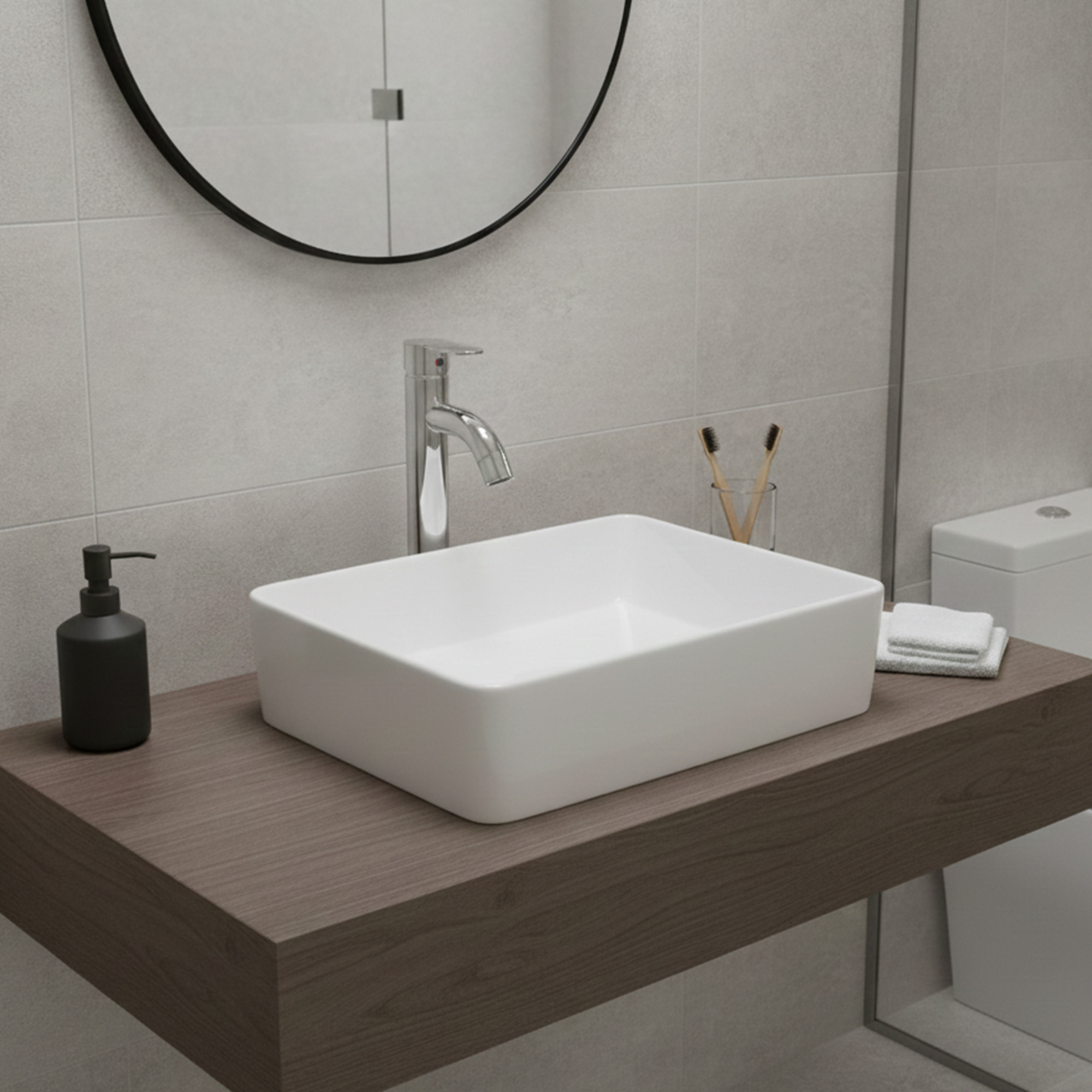 Combo Lavamanos + Griferia Mezclador Y Desague C1256 Blanco Brillante