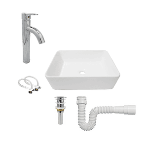 Combo Lavamanos + Griferia Mezclador Y Desague C1256 Blanco Brillante