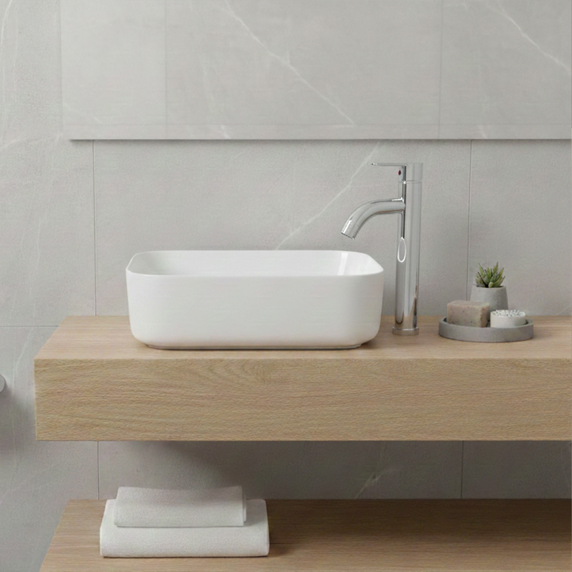 Combo Lavamanos + Griferia Mezclador Y Desague C1257 Blanco Brillante