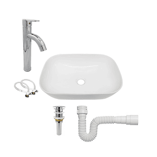 Combo Lavamanos + Griferia Mezclador Y Desague C1259 Blanco Brillante