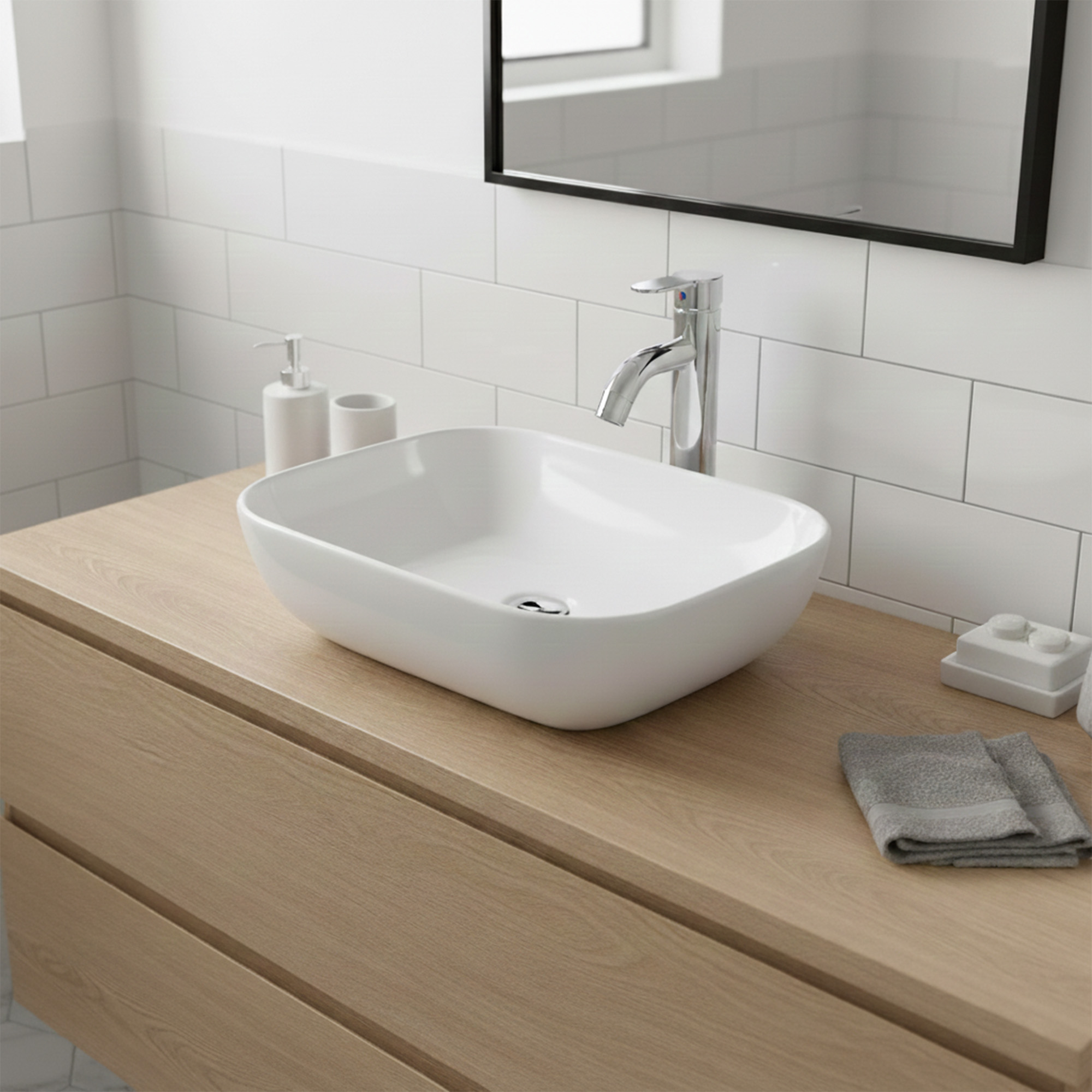 Combo Lavamanos + Griferia Mezclador Y Desague C1259 Blanco Brillante