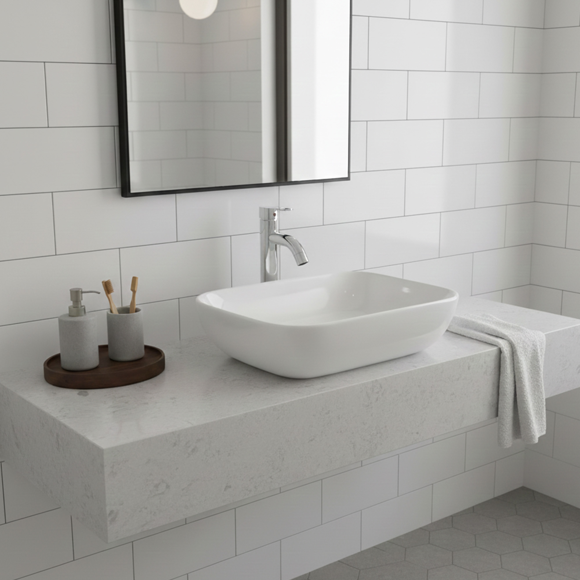 Combo Lavamanos + Griferia Mezclador Y Desague C1260 Blanco Brillante