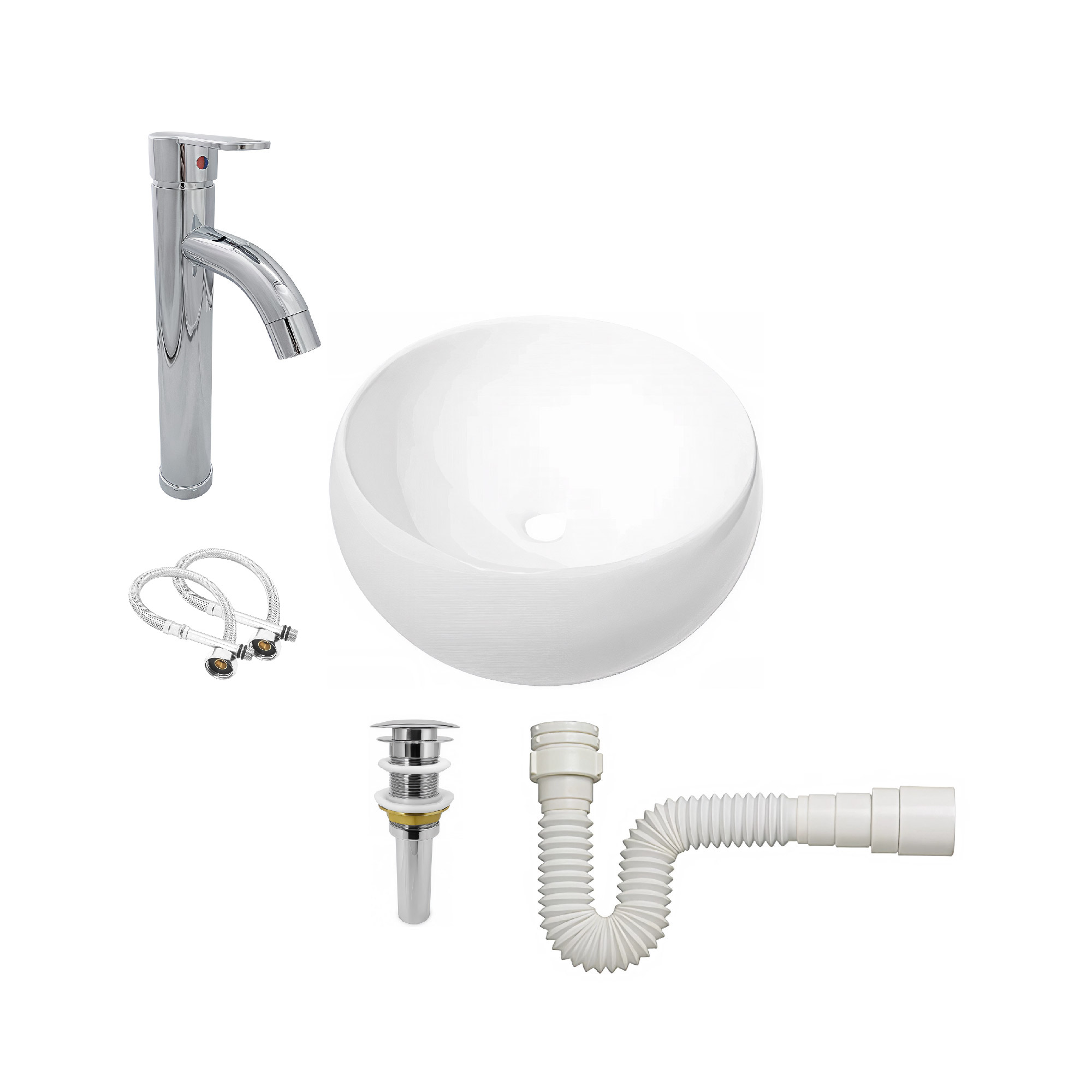 Combo Lavamanos + Griferia Mezclador Y Desague C1261 Blanco Brillante