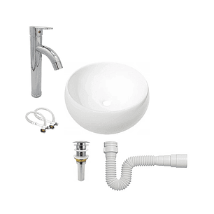 Combo Lavamanos + Griferia Mezclador Y Desague C1261 Blanco Brillante