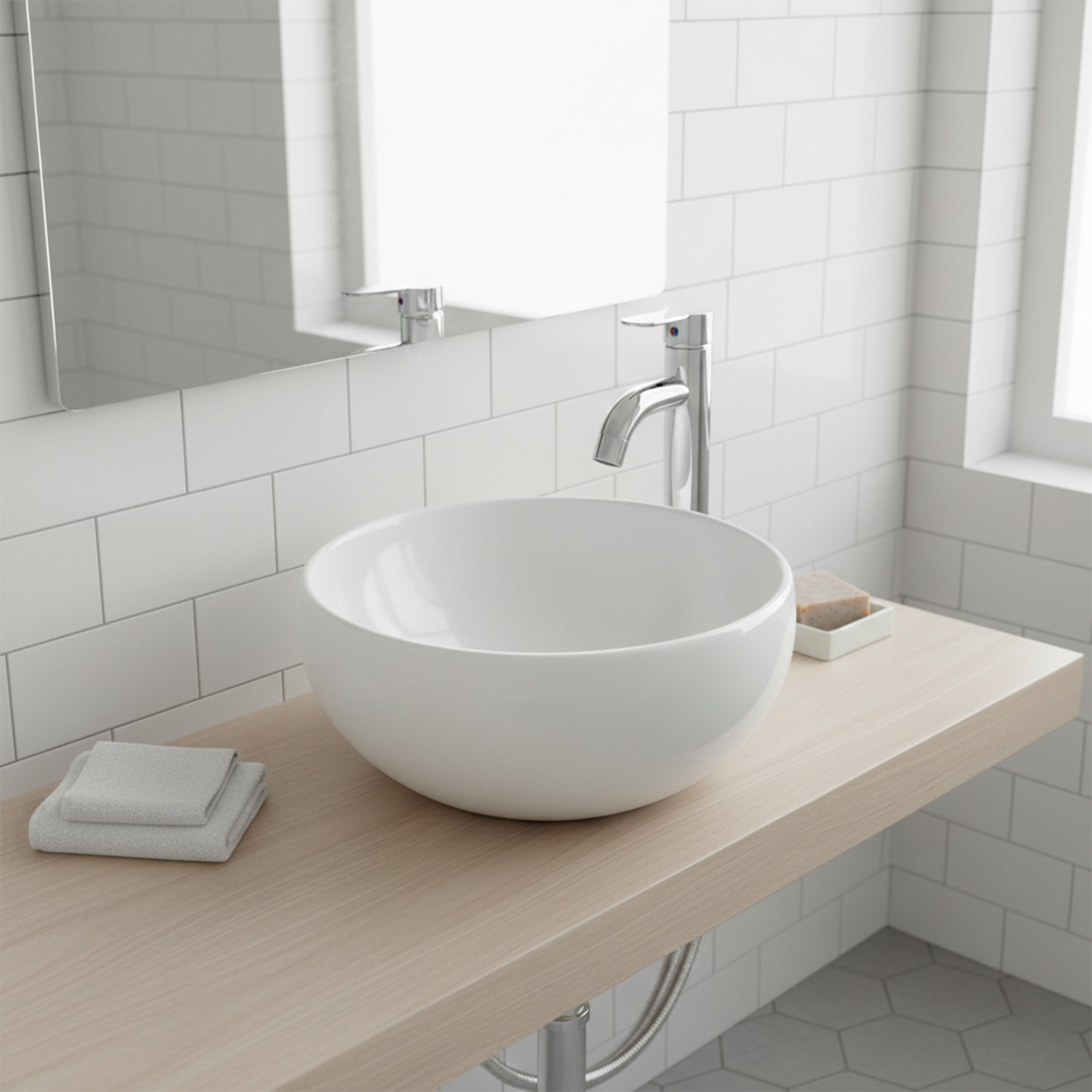 Combo Lavamanos + Griferia Mezclador Y Desague C1261 Blanco Brillante