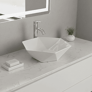 Combo Lavamanos + Griferia Mezclador Y Desague C1262 Blanco Brillante