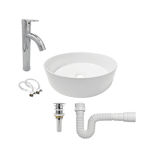 Combo Lavamanos + Griferia Mezclador Y Desague C1263 Blanco Brillante