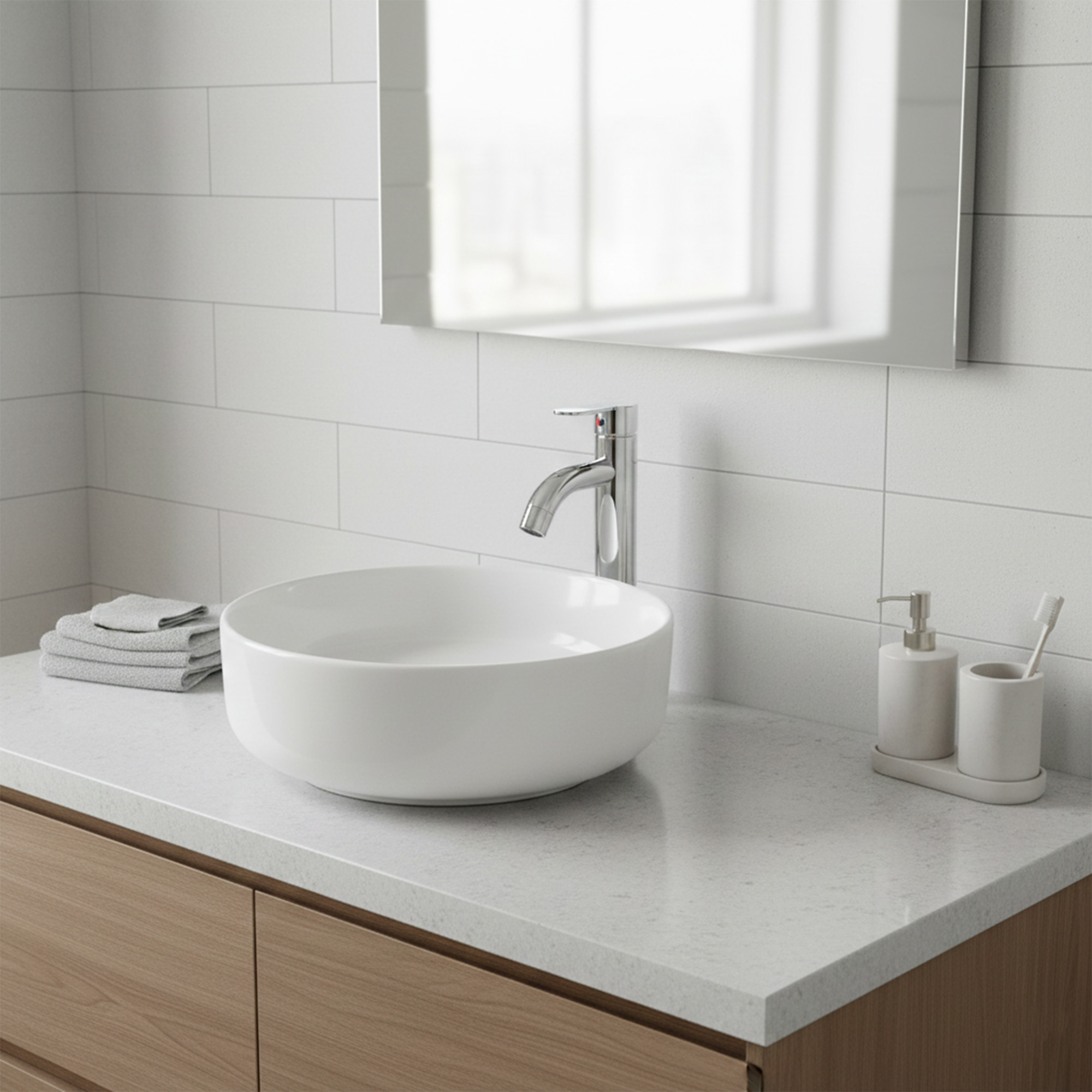 Combo Lavamanos + Griferia Mezclador Y Desague C1263 Blanco Brillante