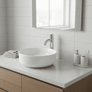 Combo Lavamanos + Griferia Mezclador Y Desague C1263 Blanco Brillante