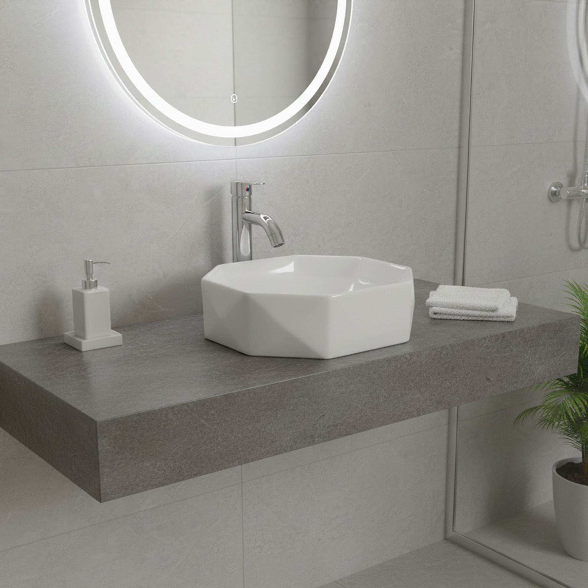 Combo Lavamanos + Griferia Mezclador Y Desague C1264 Blanco Brillante