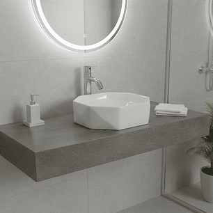 Combo Lavamanos + Griferia Mezclador Y Desague C1264 Blanco Brillante