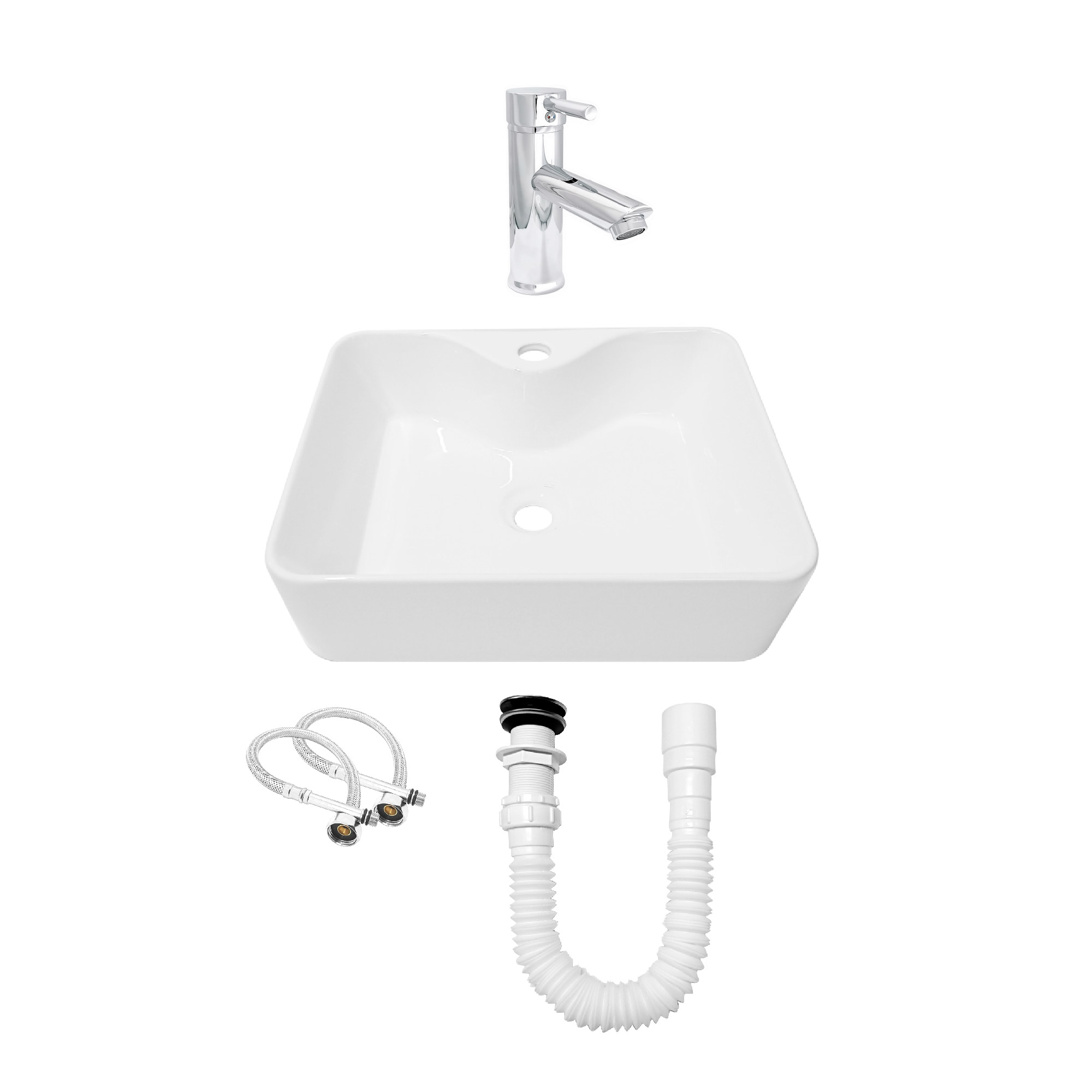 Combo Lavamanos Pequeño Rectangular+ Grifería Mezclador C732