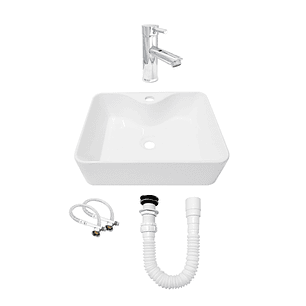 Combo Lavamanos Pequeño Rectangular+ Grifería Mezclador C732