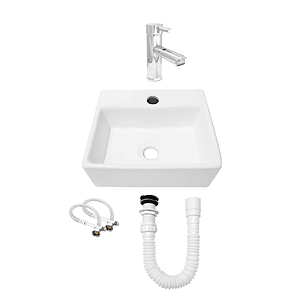 Combo Lavamanos Pequeño Rectangular+ Grifería Mezclador C710