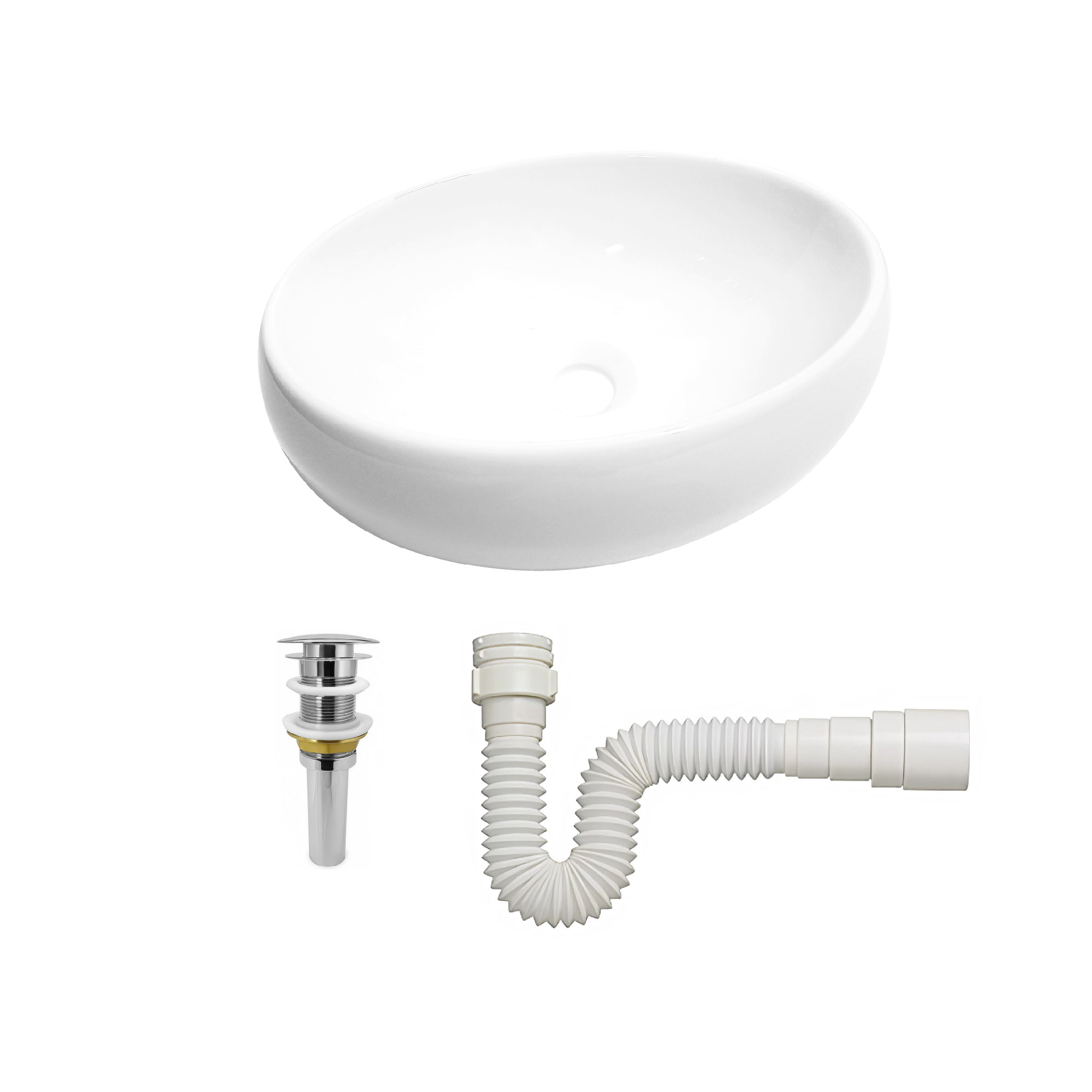 Lavamanos Ovalado Ceramica Blanco+push Hongo+sifon Ccol958