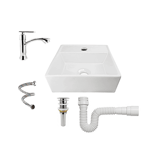 Combo Lavamanos Vessel + Griferia Seul +push + Sifon Ccol995