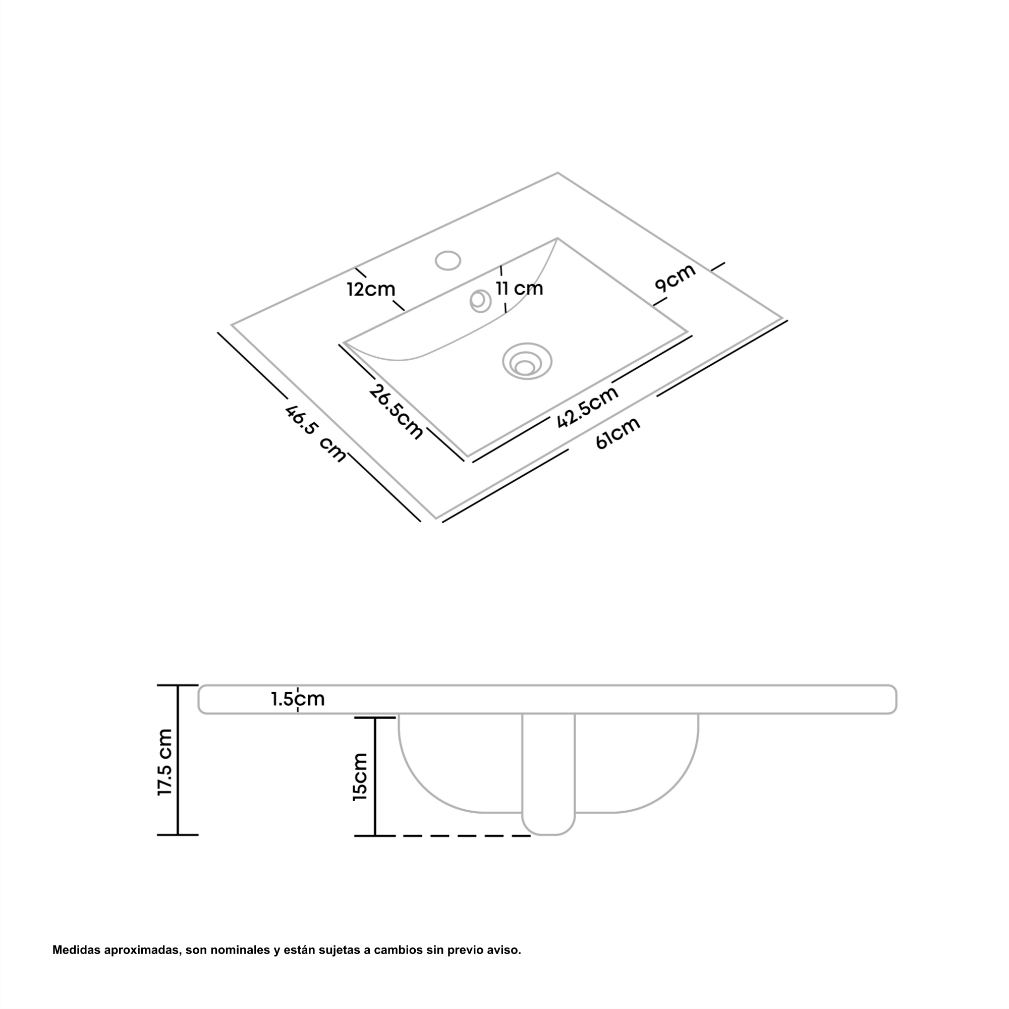 Combo Placa Lavamanos Blanco 61x46 + Griferia Fria C627