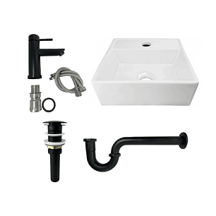 Combo Lavamanos Rectangular+ Griferia Mezclador Negro C1000