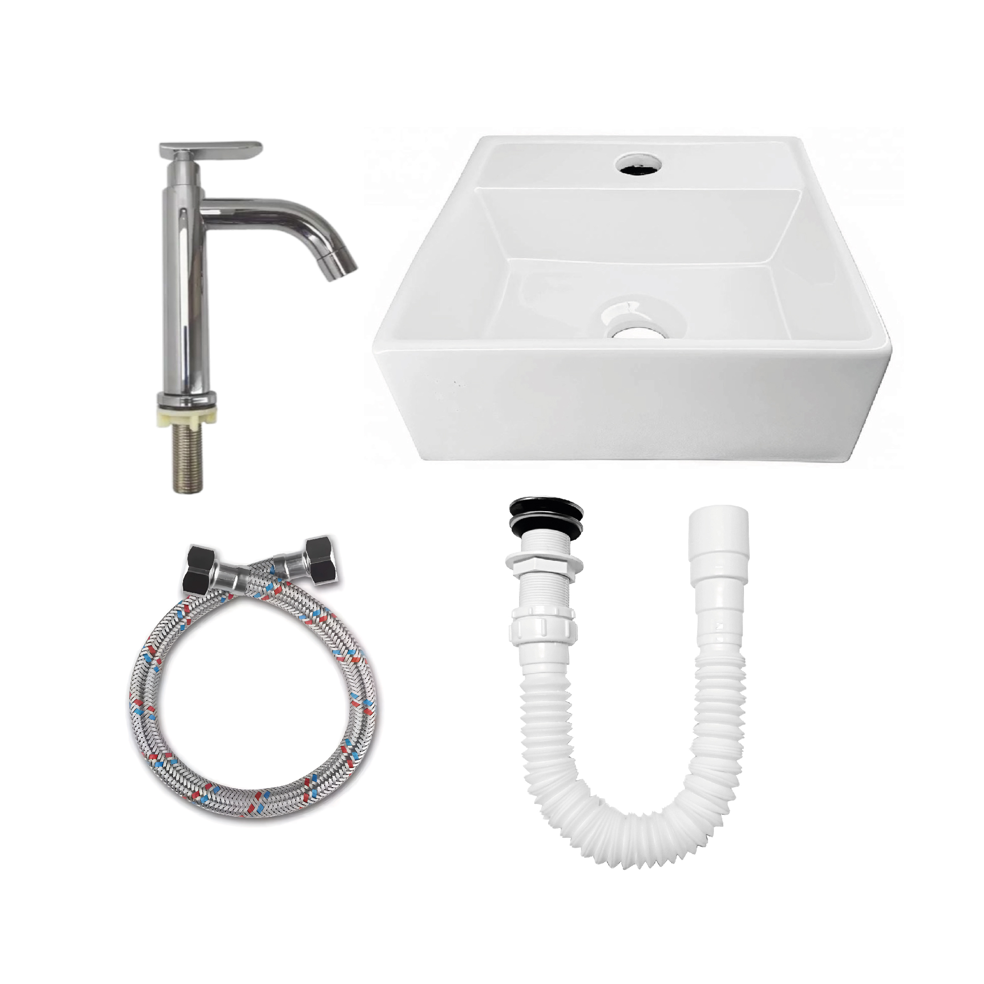 Combo Lavamanos Rectangular+ Griferia Agua Fría C1017