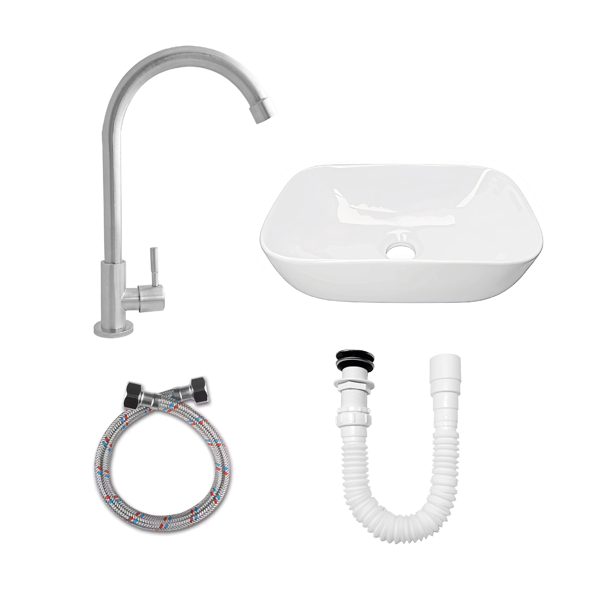 Combo Lavamanos + Grifería Agua Fría + Push + Sifón C974