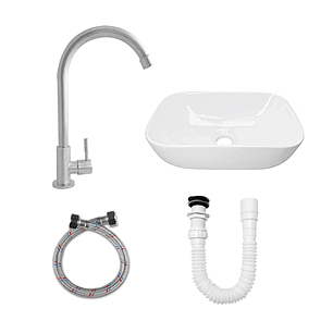 Combo Lavamanos + Grifería Agua Fría + Push + Sifón C974