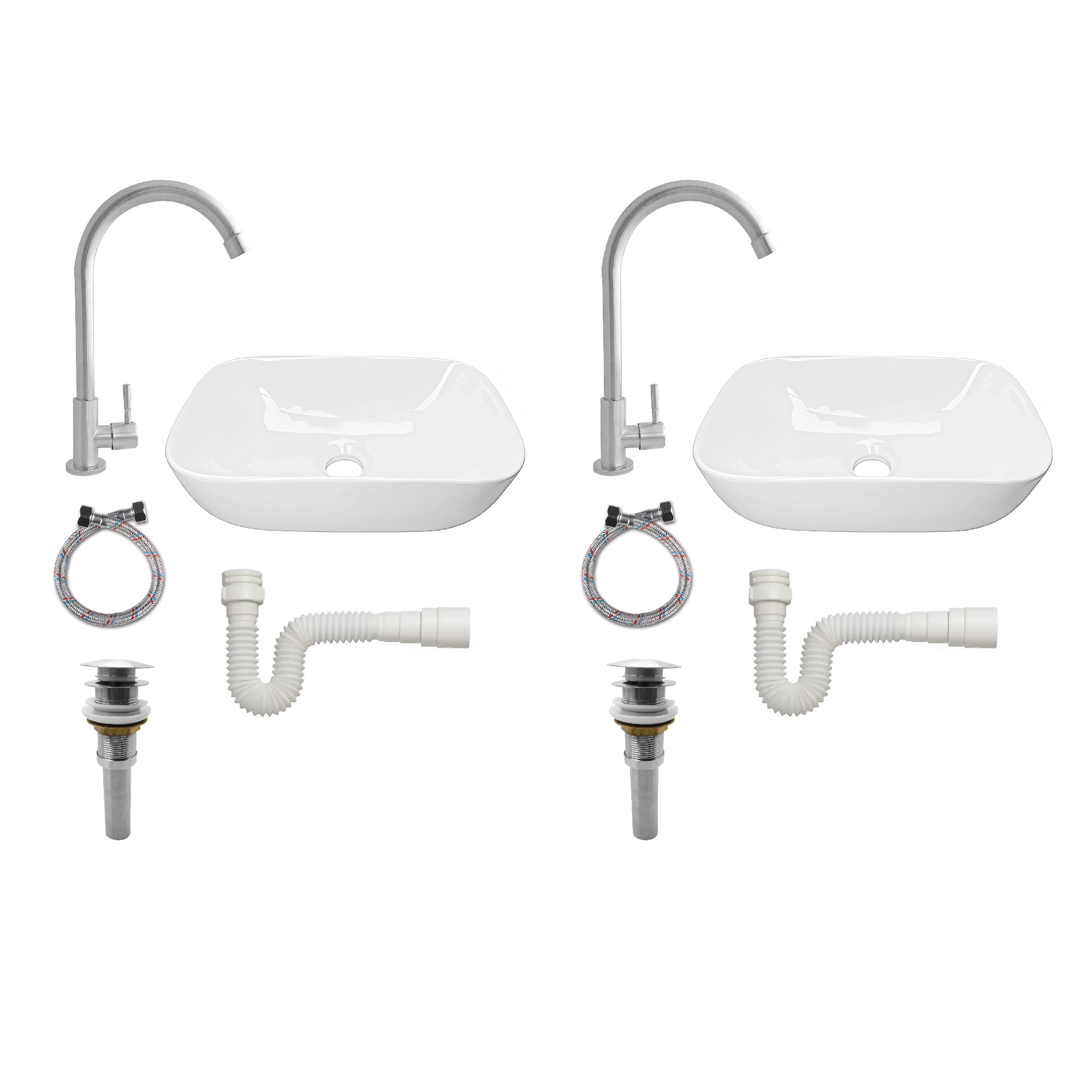 Pack X2 Combos Lavamanos + Griferia Agua Fria Inox C977