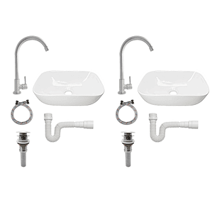 Pack X2 Combos Lavamanos + Griferia Agua Fria Inox C977