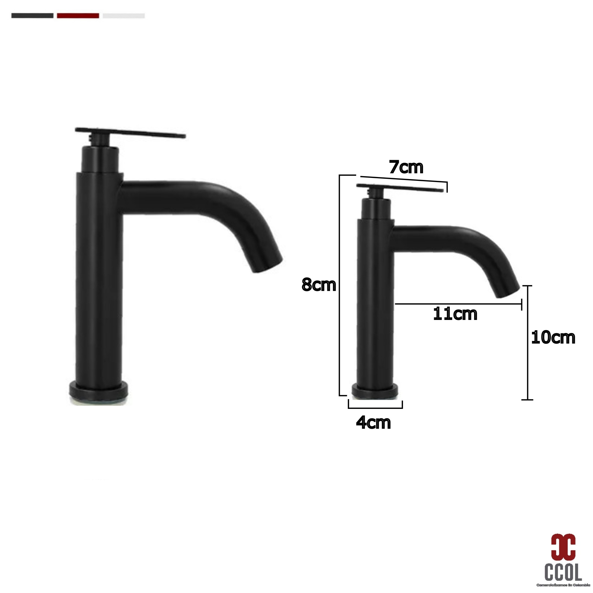 Grifería Negra Lavamanos Baja Agua Fría Cilíndrica Zamak
