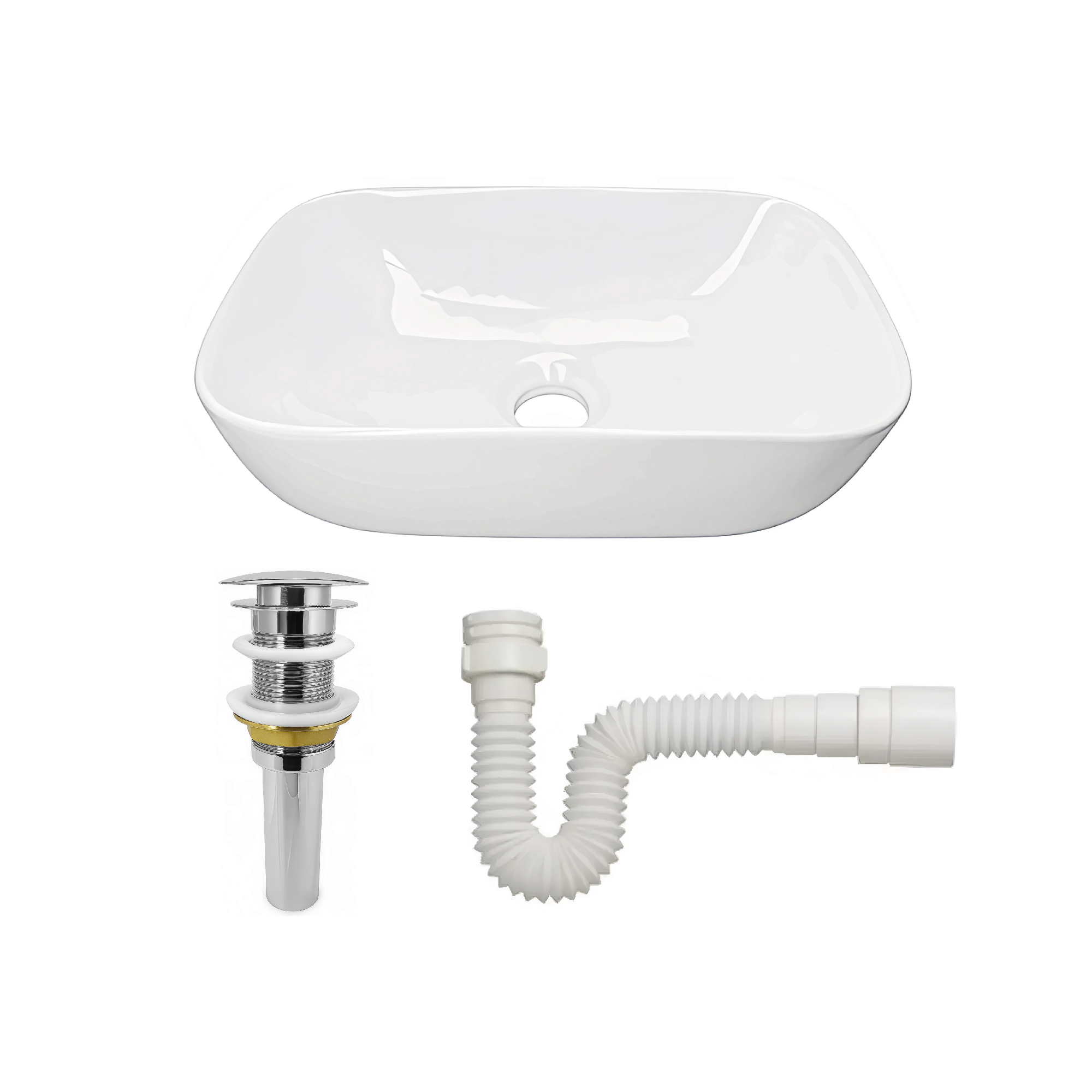 Lavamanos Semicurvo Ceramica Blanco + Push Hongo +sifon C979