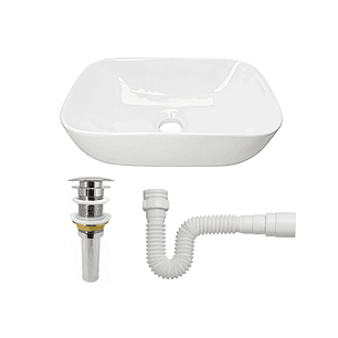 Lavamanos Semicurvo Ceramica Blanco + Push Hongo +sifon C979