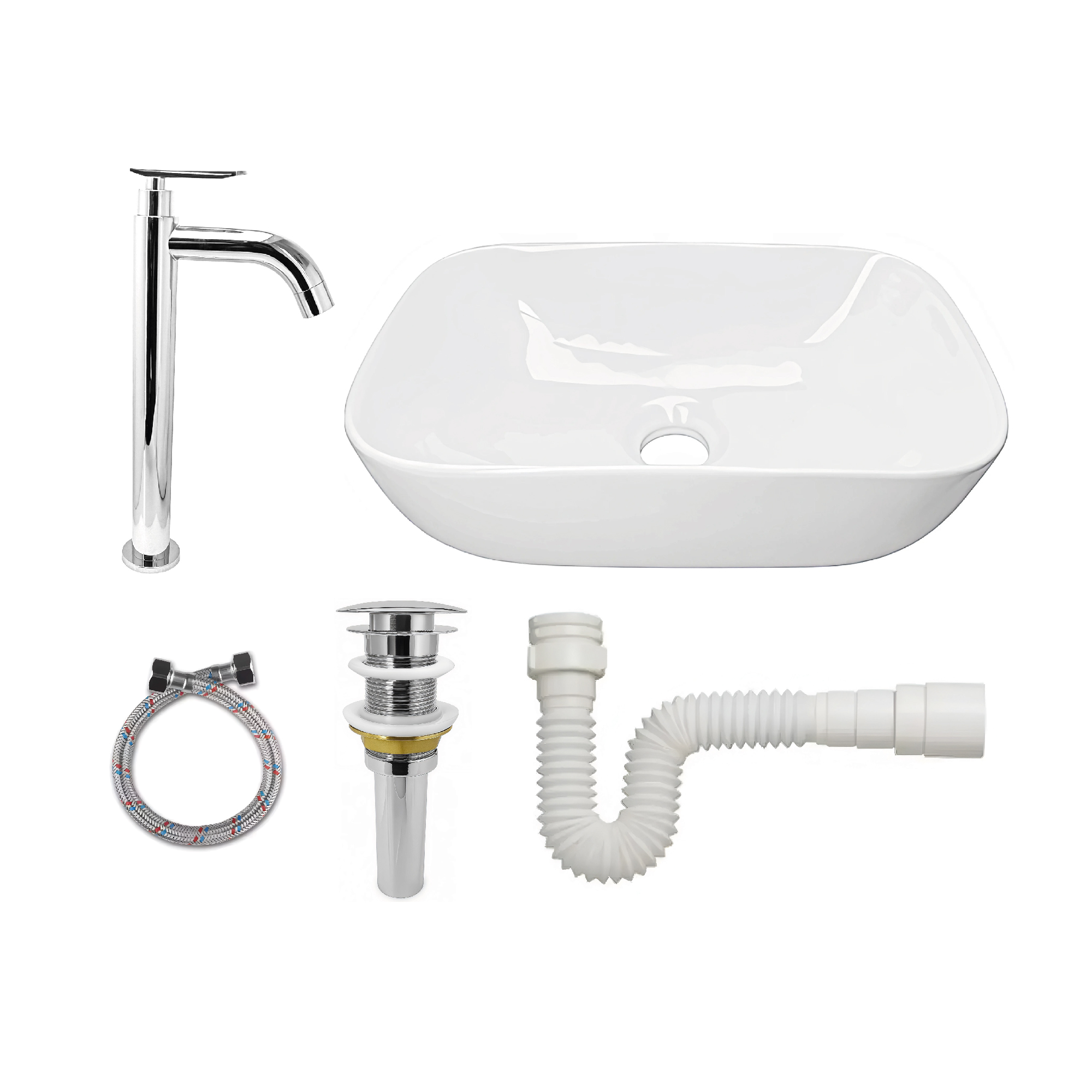 Combo Lavamanos Semicurvo+ Grifo + Acople +push + Sifón C981