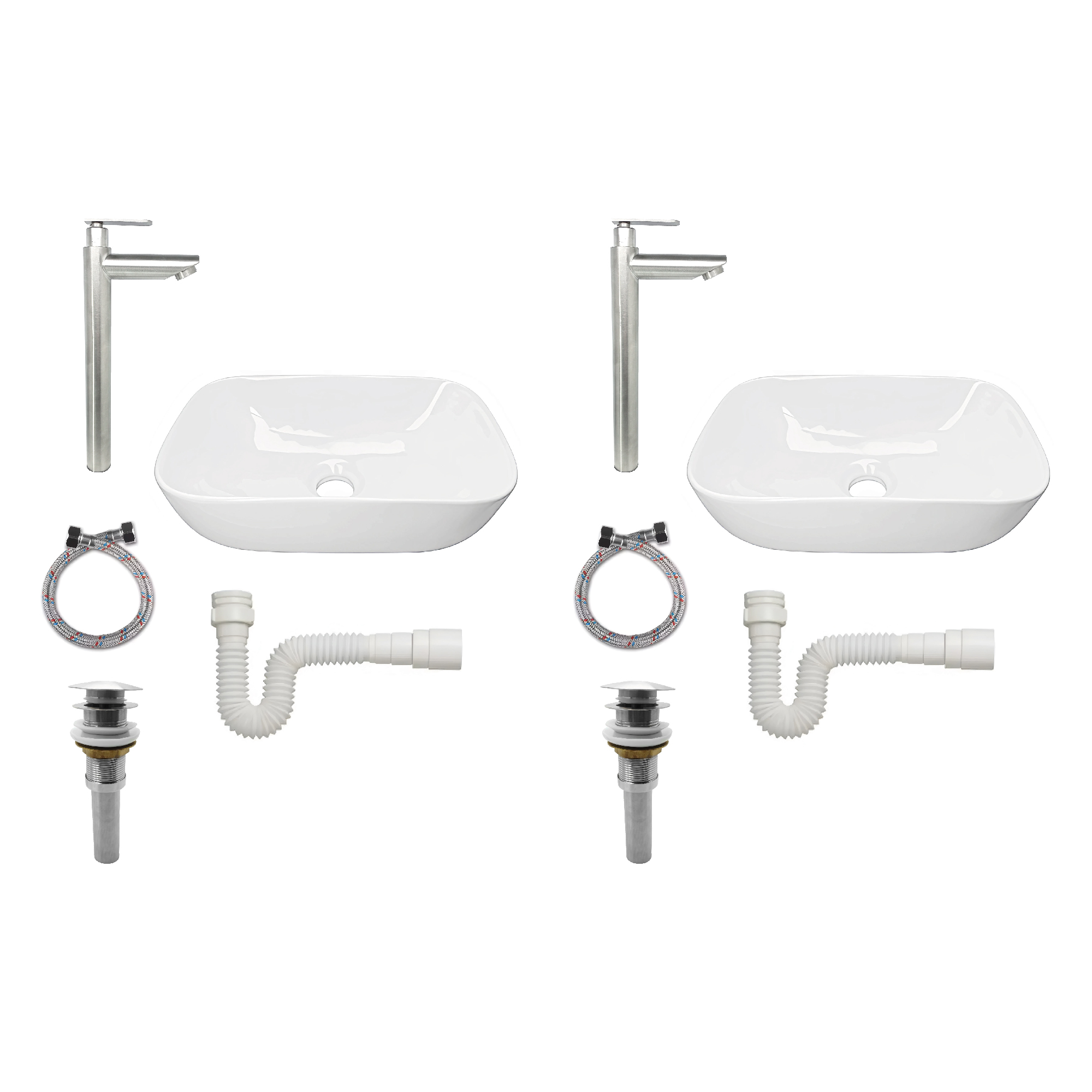 Pack X2 Combos Lavamanos +grifería Agua Fria Inox+ Push C983