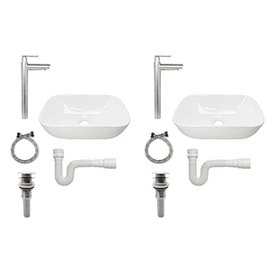 Pack X2 Combos Lavamanos +grifería Agua Fria Inox+ Push C983