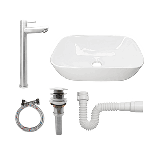 Combo Lavamanos + Grifería Agua Fría + Push + Acople C976